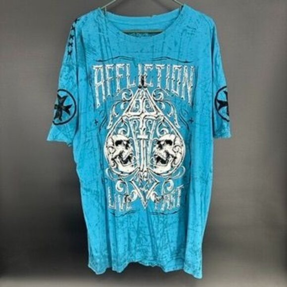 Affliction Live Fast Skulls MMA UFC Jiu Jitsu T Shirt Size 3XL Blue - Picture 1 of 10